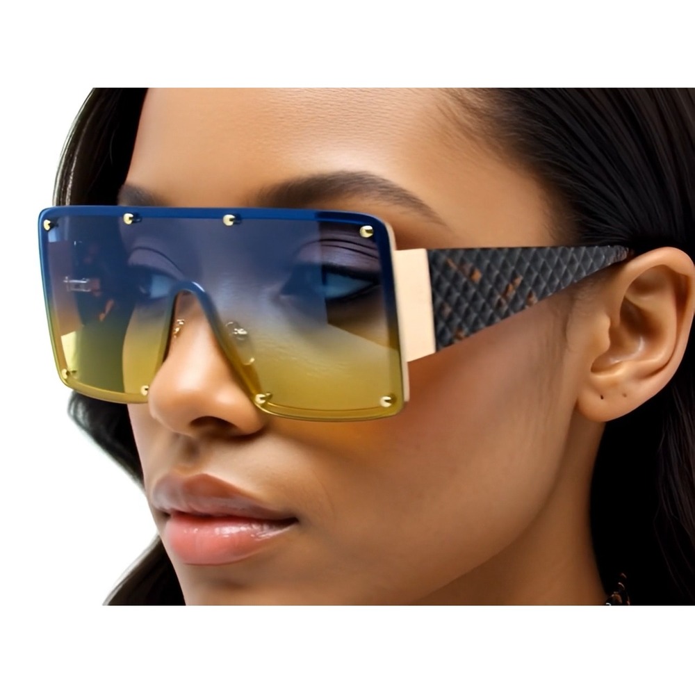 Oversized Shield Sunglasses Blue Yellow Lens Fashion‎ Shades Outdoor Party Gafas - Picture 7 of 10